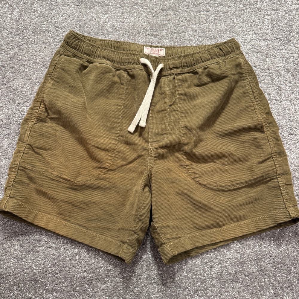 Wallace & Barnes Shorts Mens S Olive Green Cotton Corduroy Drawstring Retro